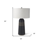 30" Black Round Bedside Lamp With Drum Shade