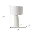 30" Cream Round Bedside Lamp With Drum Shade