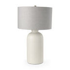 33" Cream Round Bedside Lamp With Drum Shade