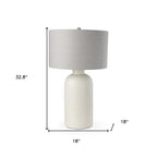 33" Cream Round Bedside Lamp With Drum Shade