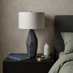 30" Black Round Bedside Lamp With Drum Shade