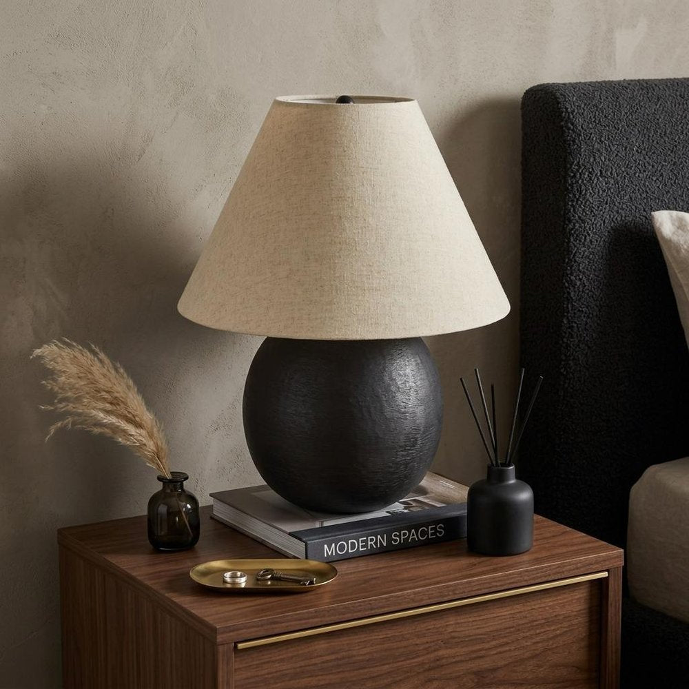 24" Black Round Bedside Lamp With Empire Shade