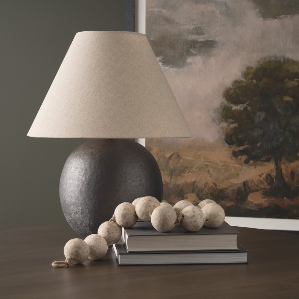 24" Black Round Bedside Lamp With Empire Shade