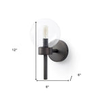 6" Black Metal and Glass Armed Sconce