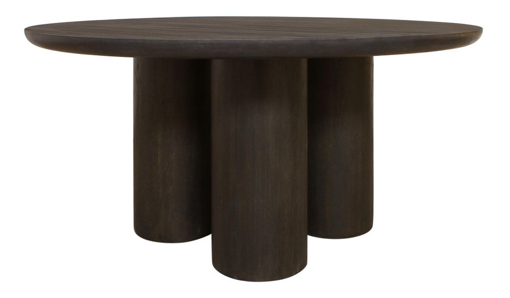 63" Dark Brown Solid Wood Round Top Dining Table