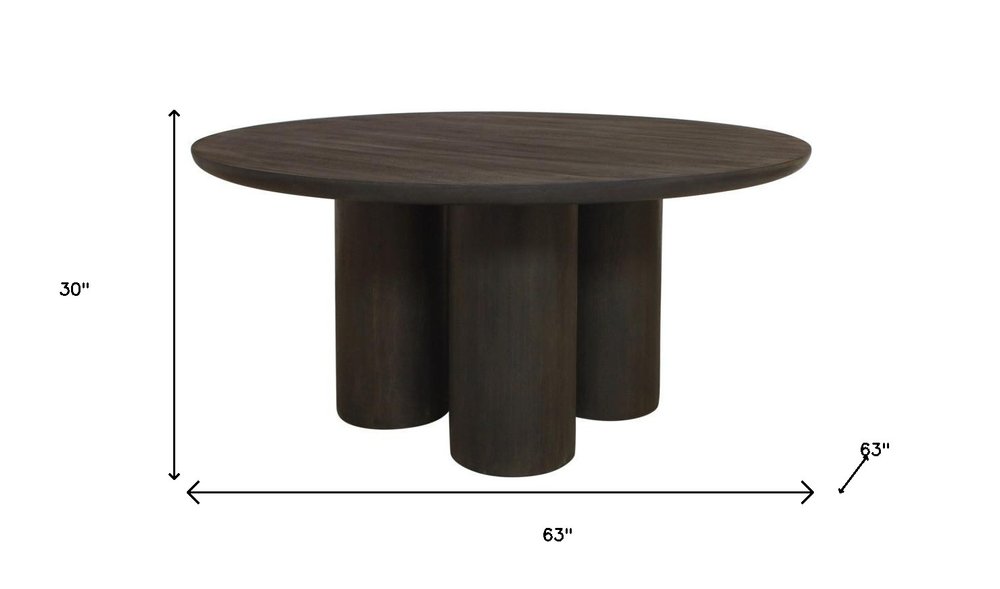 63" Dark Brown Solid Wood Round Top Dining Table