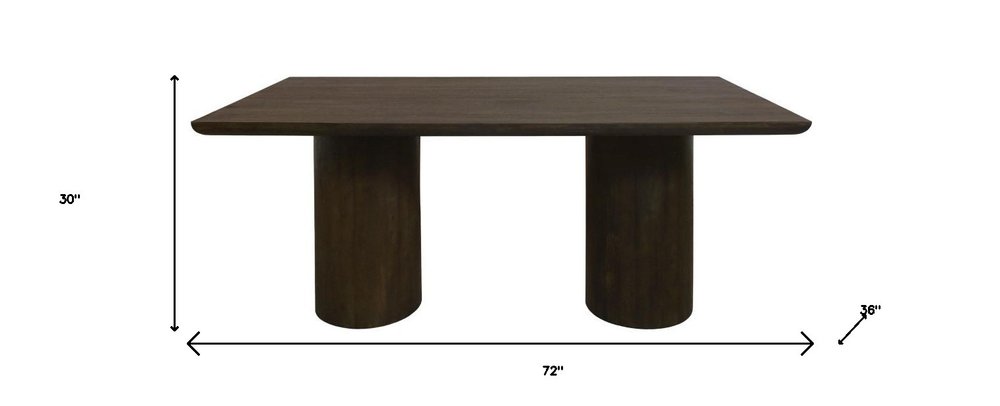 72" Dark Brown Solid Wood Double Pedestal Base Dining Table