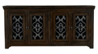 76" Brown Distressed Solid Wood Sideboard Soft Close with Four Glass Doors