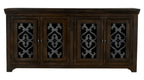 76" Brown Distressed Solid Wood Sideboard Soft Close with Four Glass Doors
