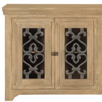 76" Natural Distressed Solid Wood Sideboard Soft Close with Four Glass Doors