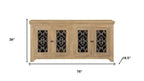 76" Natural Distressed Solid Wood Sideboard Soft Close with Four Glass Doors