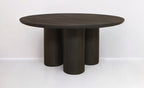Seven Piece Dark Brown Round Solid Wood Dining Set with Six Chairs