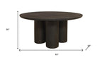 Seven Piece Dark Brown Round Solid Wood Dining Set with Six Chairs