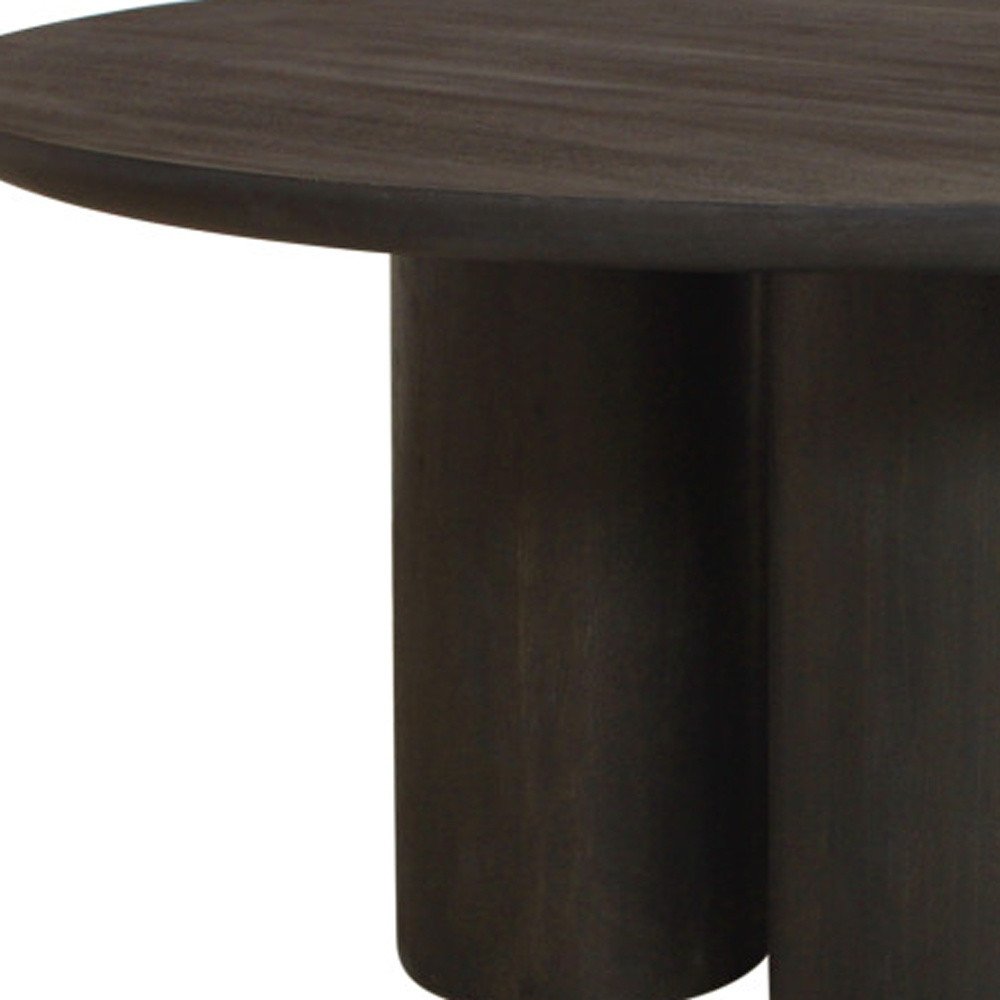 Seven Piece Dark Brown Round Solid Wood Dining Set with Six Chairs