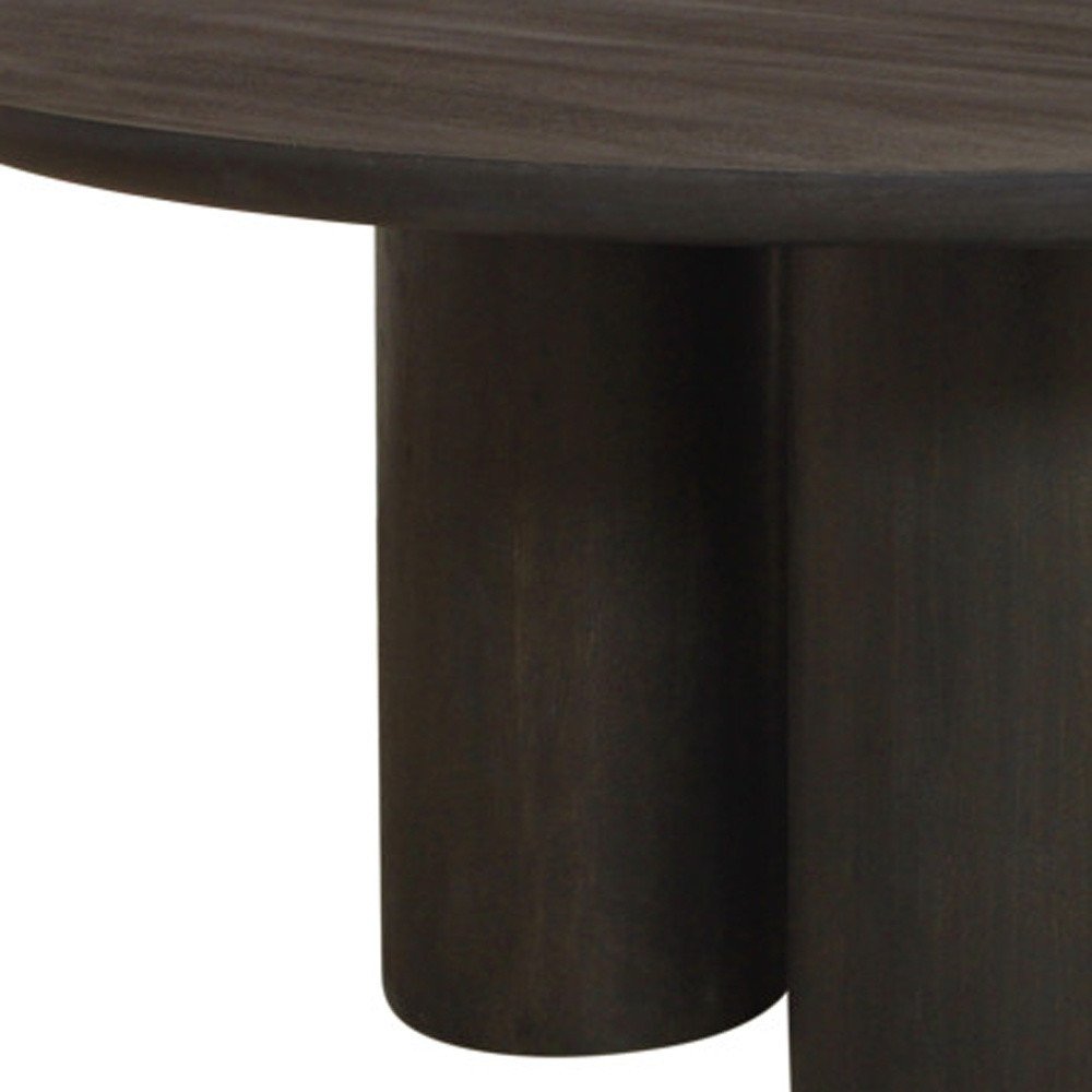Seven Piece Dark Brown Round Solid Wood Dining Set with Six Chairs