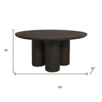 Seven Piece Dark Brown Round Solid Wood Dining Set with Six Chairs