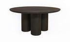 Seven Piece Dark Brown Round Solid Wood Dining Set with Six Chairs