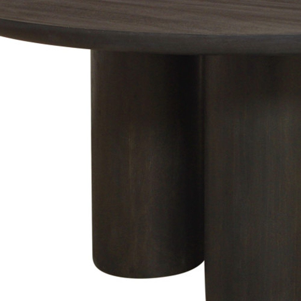 Seven Piece Dark Brown Round Solid Wood Dining Set with Six Chairs