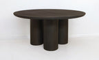Seven Piece Dark Brown Round Solid Wood Dining Set with Six Chairs