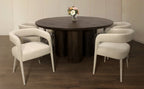Seven Piece Dark Brown Round Solid Wood Dining Set with Six Chairs