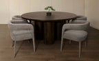 Seven Piece Dark Brown Round Solid Wood Dining Set with Six Chairs