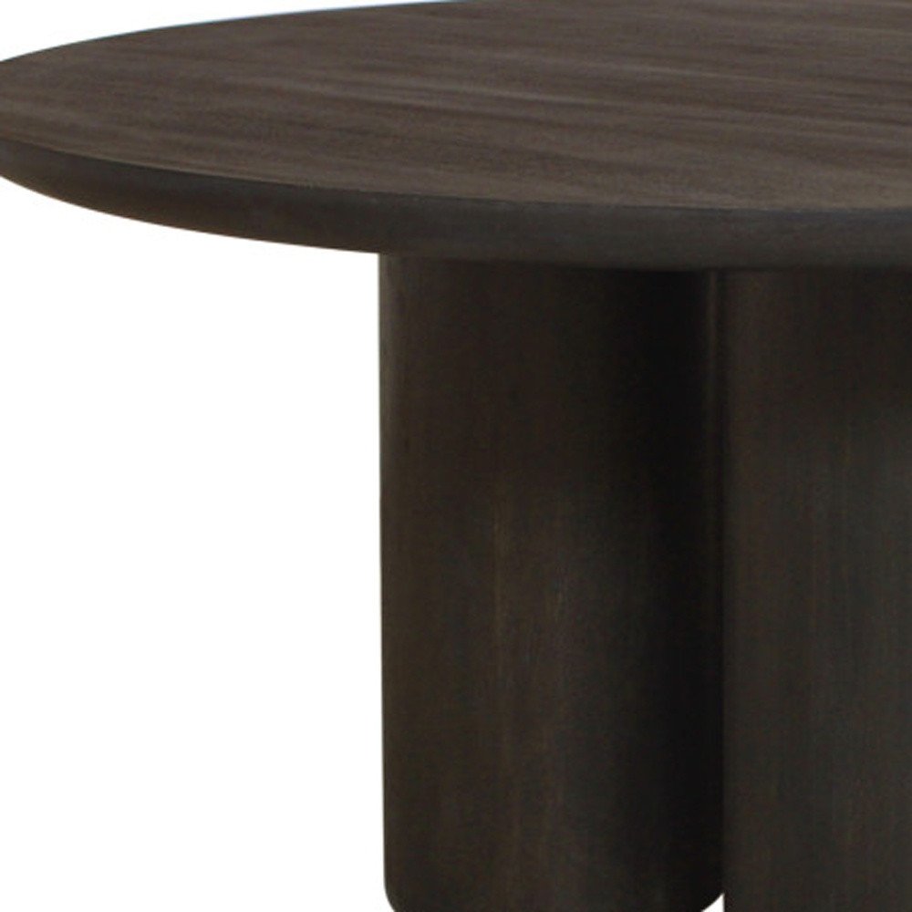Seven Piece Dark Brown Round Solid Wood Dining Set with Six Chairs