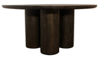 Seven Piece Dark Brown Round Solid Wood Dining Set with Six Chairs