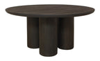 Seven Piece Dark Brown Round Solid Wood Dining Set with Six Chairs