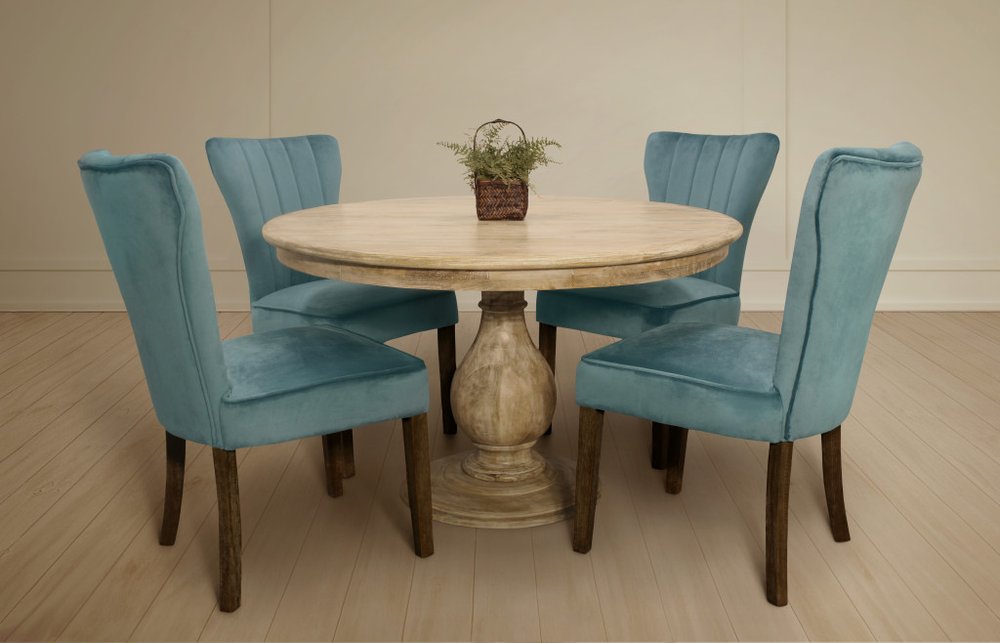 Five Piece Natural Round Solid Wood Dining Set with Four Chairs