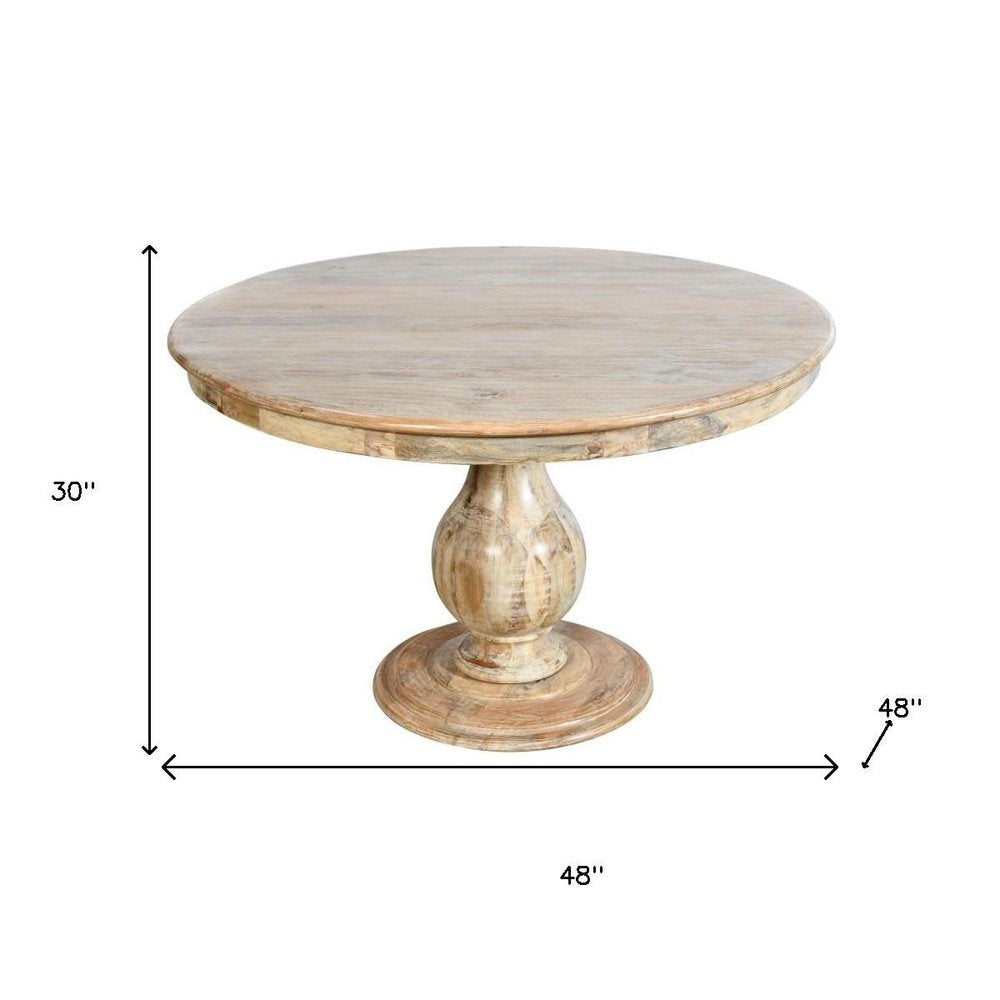 Five Piece Natural Round Solid Wood Dining Set with Four Chairs