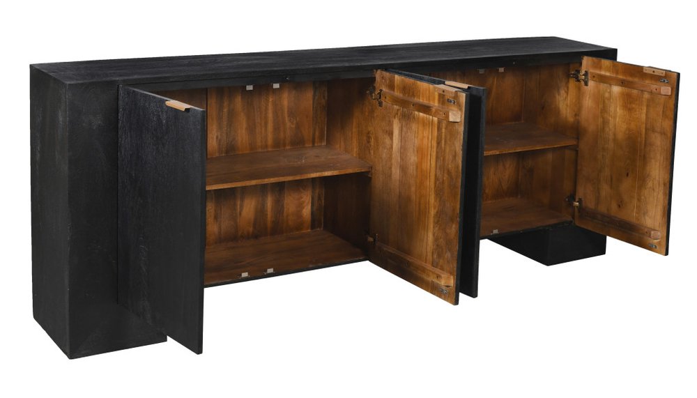 86" Charcoal Distressed Solid Wood Sideboard with Four Doors
