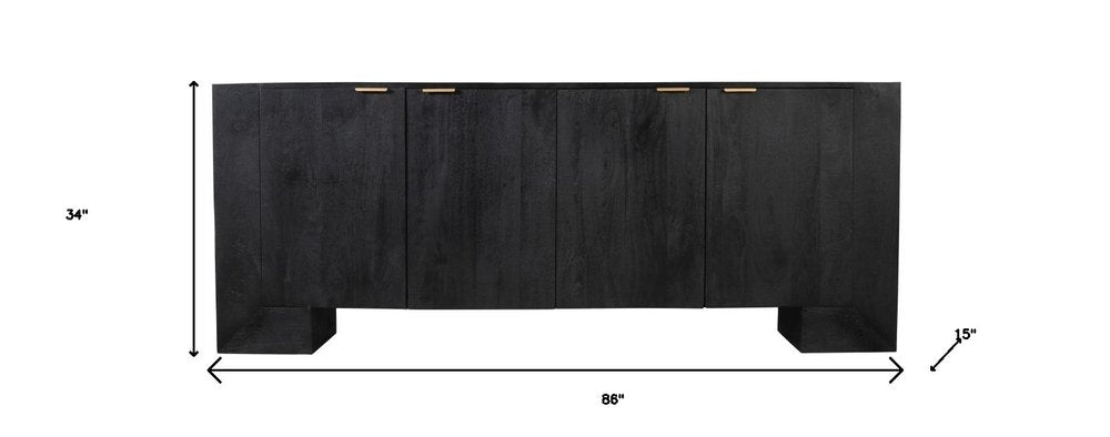 86" Charcoal Distressed Solid Wood Sideboard with Four Doors