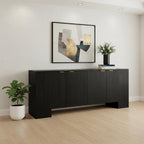 86" Charcoal Distressed Solid Wood Sideboard with Four Doors