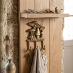 5" Antiqued Gold Cast Iron Mushroom Three Hook Wall Mount Coat Rack