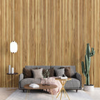 Brown 3D Embossed Striped Teak Reclaimed Wood Decorative Wall Panels