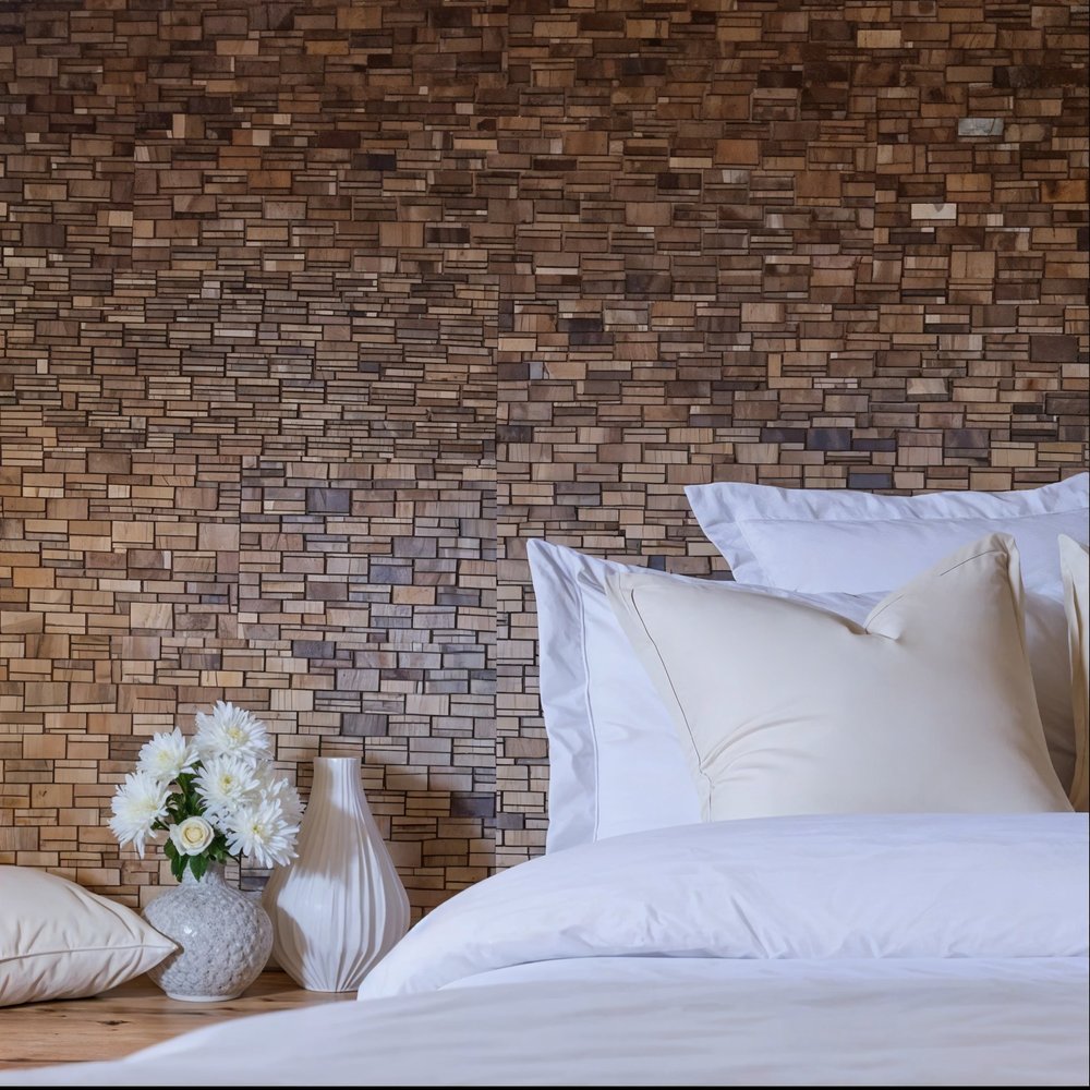 Brown 3D Embossed Abstract Teak Reclaimed Wood Decorative Wall Panels