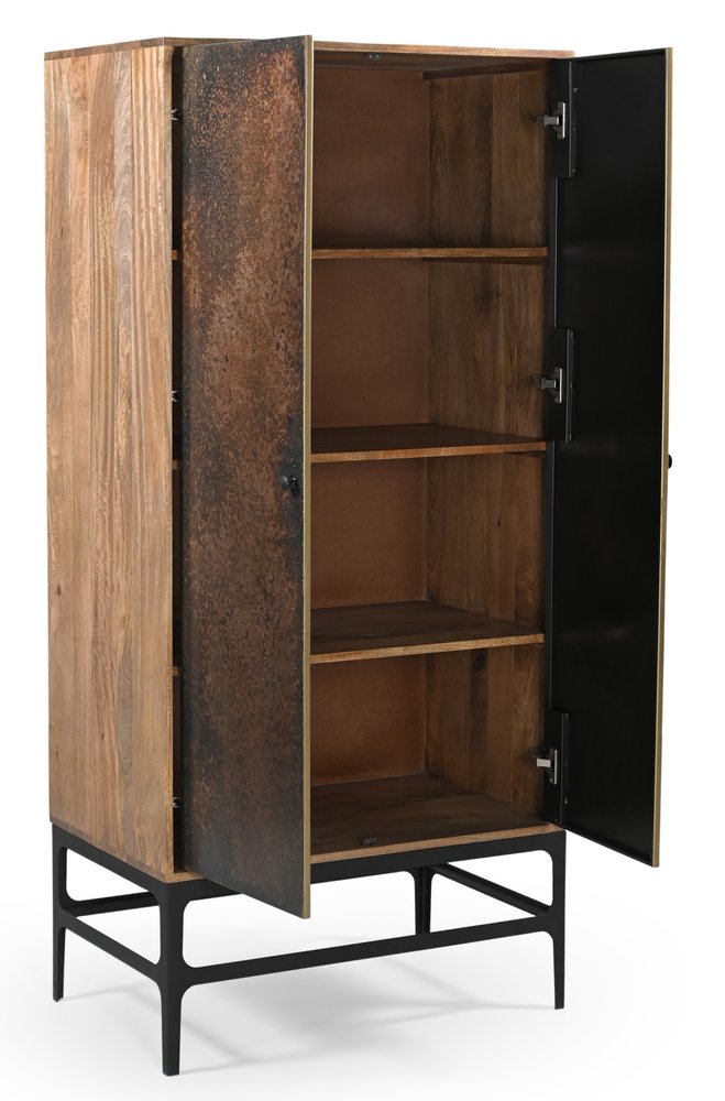 32" Copper and Black Solid Wood and Iron Accent Cabinet With Two Doors