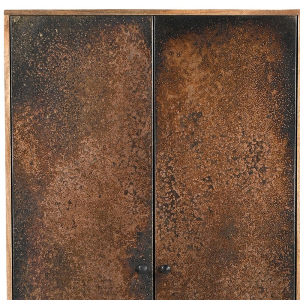32" Copper and Black Solid Wood and Iron Accent Cabinet With Two Doors