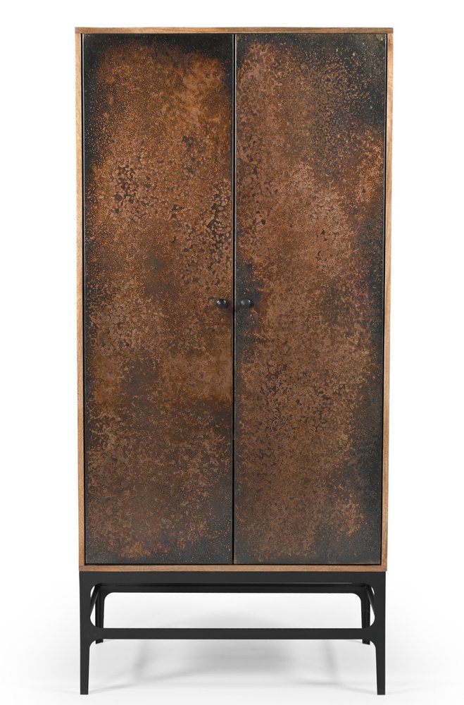32" Copper and Black Solid Wood and Iron Accent Cabinet With Two Doors
