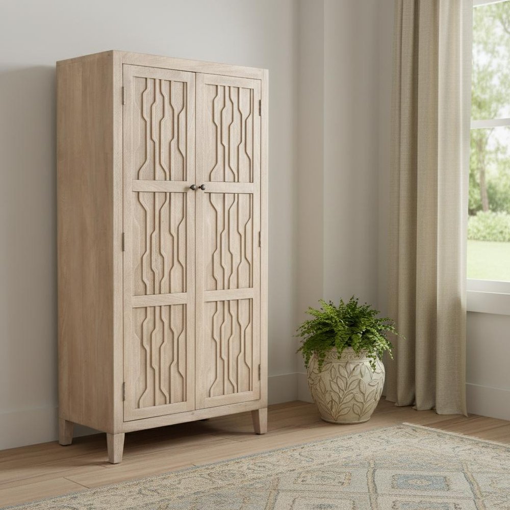 36" Ivory Solid Wood Accent Cabinet With Two Doors