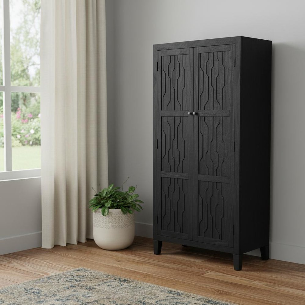 36" Graphite Solid Wood Accent Cabinet With Two Doors