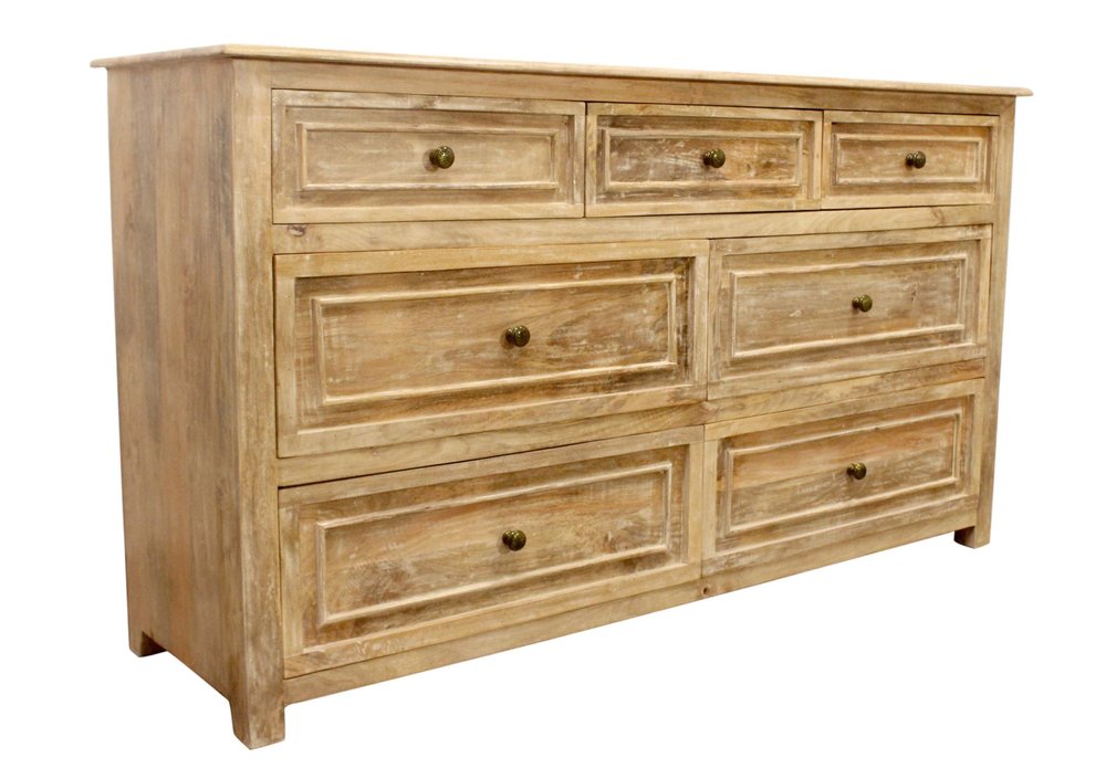 68" Natural Solid Wood Seven Drawer Double Dresser