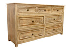 68" Natural Solid Wood Seven Drawer Double Dresser