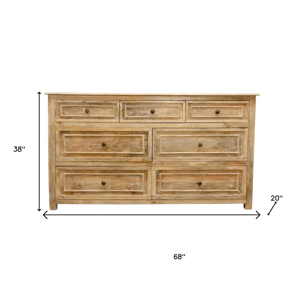 68" Natural Solid Wood Seven Drawer Double Dresser