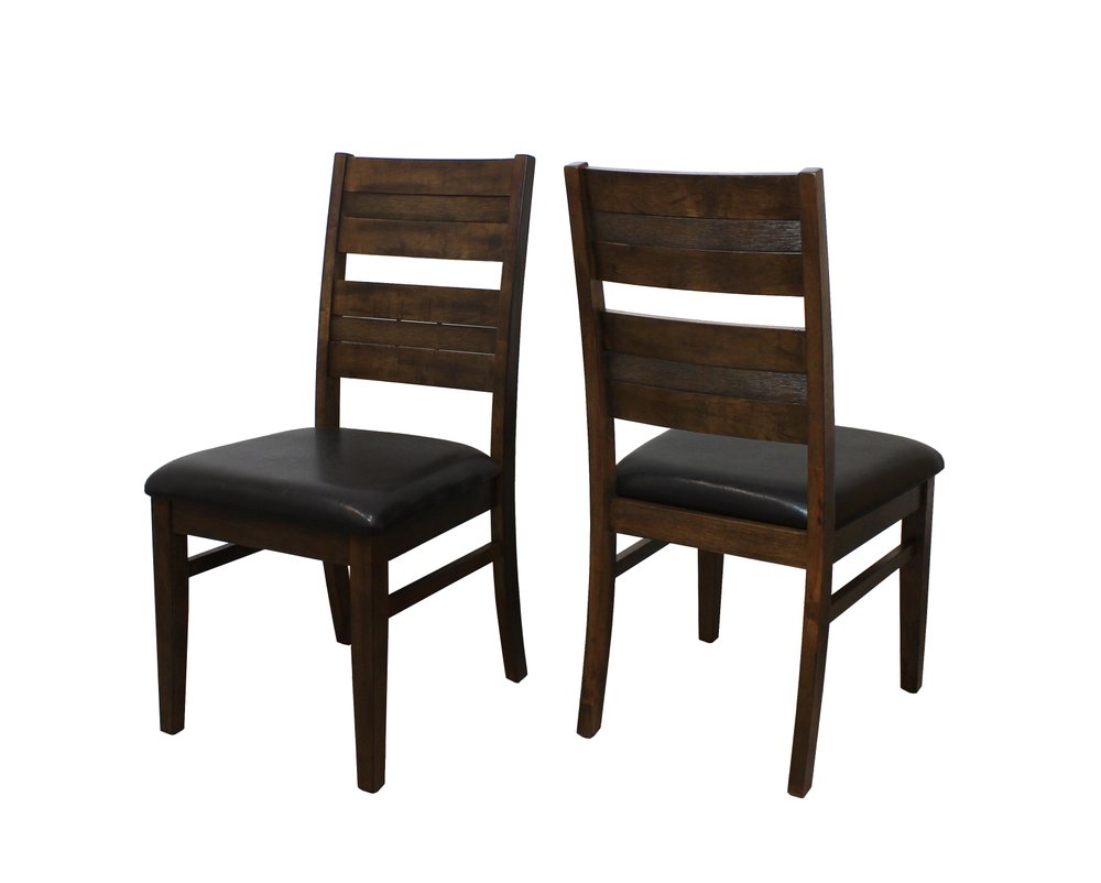 Set of Two Black And Dark Brown Faux Leather And Solid Wood Partially Open Back Dining Side Chairs