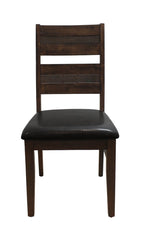 Set of Two Black And Dark Brown Faux Leather And Solid Wood Partially Open Back Dining Side Chairs