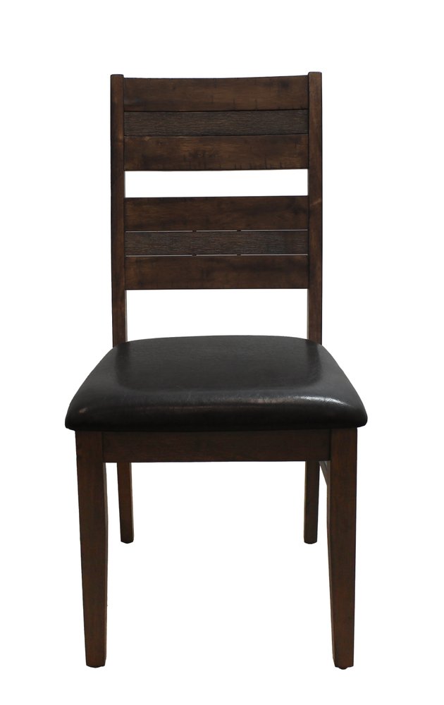 Set of Two Black And Dark Brown Faux Leather And Solid Wood Partially Open Back Dining Side Chairs