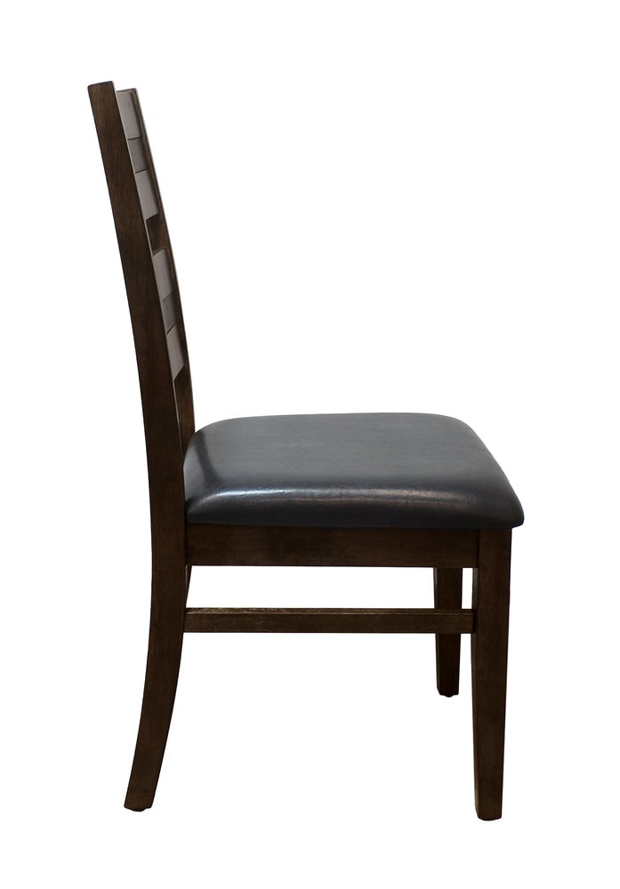 Set of Two Black And Dark Brown Faux Leather And Solid Wood Partially Open Back Dining Side Chairs