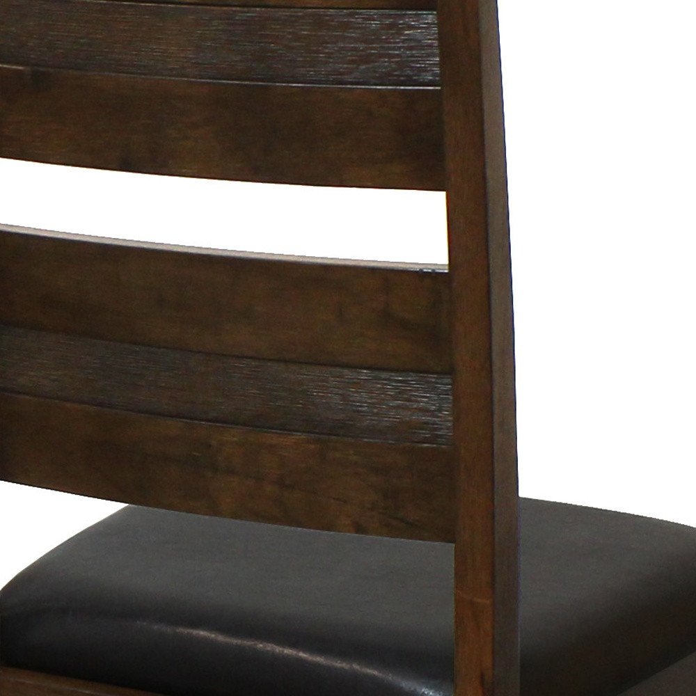Set of Two Black And Dark Brown Faux Leather And Solid Wood Partially Open Back Dining Side Chairs