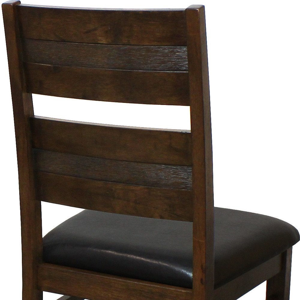 Set of Two Black And Dark Brown Faux Leather And Solid Wood Partially Open Back Dining Side Chairs